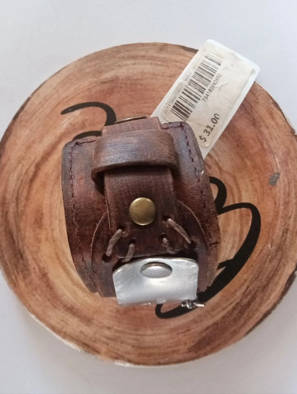 Brown Leather Cuff Bracelet Snaps Cross Silver Plate Just A Small Town Girl NWT